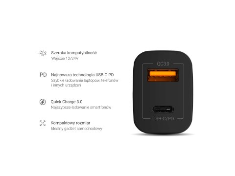 Green Cell GREEN CELL ŁADOWARKA SAMOCHODOWA USB-C 30W PD + USB