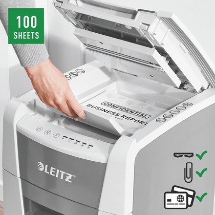 LEITZ Leitz Niszczarka IQ AutoFeed 100, P4, 100 kartek, 34 l kosz LEITZ Leitz Niszczarka IQ AutoFeed 100, P4, 100 kartek, 34 l kosz