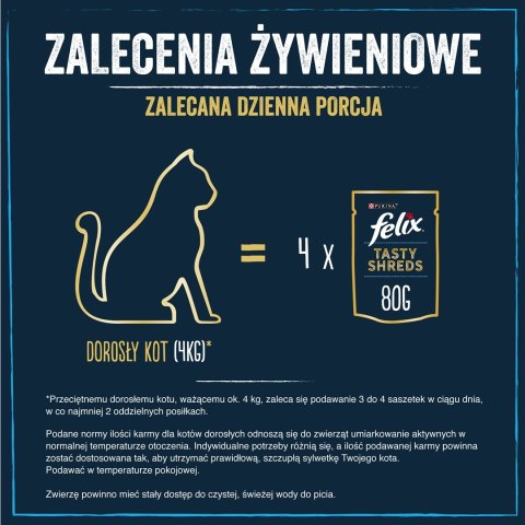 PURINA NESTLE FELIX Tasty Shreds z łososiem i tuńczykiem - mokra karma dla kota - 4x 80g PURINA NESTLE FELIX Tasty Shreds z łososiem i tuńczykiem - mokra karma dla kota - 4x 80g
