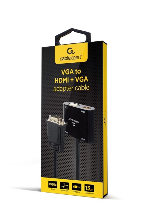 GEMBIRD GEMBIRD KONWERTER SYGNAŁU VGA DO HDMI + VGA 0,15M, CZARNY