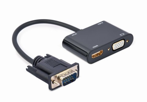 GEMBIRD GEMBIRD KONWERTER SYGNAŁU VGA DO HDMI + VGA 0,15M, CZARNY