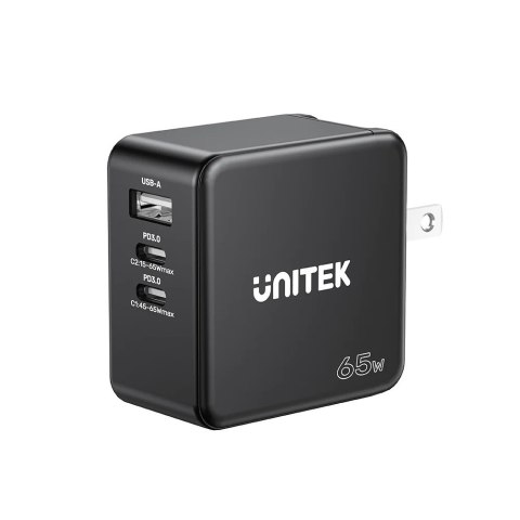 UNITEK UNITEK ŁADOWARKA GAN, PD 65W 2X USB-C, USB-A UNITEK UNITEK ŁADOWARKA GAN, PD 65W 2X USB-C, USB-A