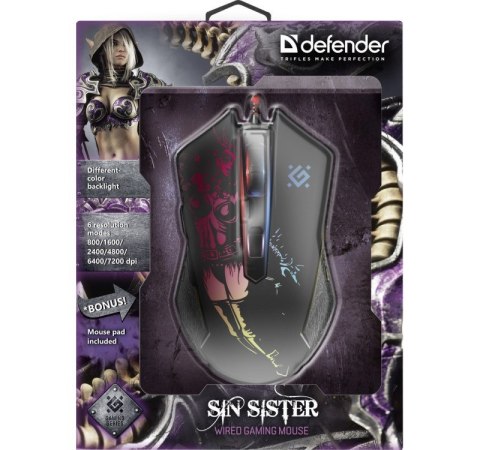 Defender DEFENDER MYSZ PRZEWODOWA GAMINGOWA SIN'SISTER GM-933 OPTIC 7200 DPI 6P 52933 Defender DEFENDER MYSZ PRZEWODOWA GAMINGOWA SIN'SISTER GM-933 OPTIC 7200 DPI 6P 52933