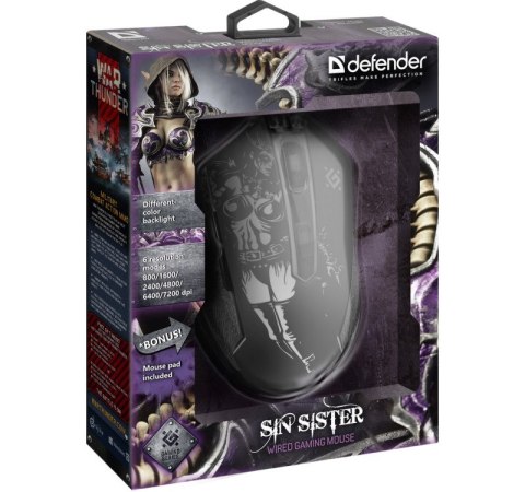 Defender DEFENDER MYSZ PRZEWODOWA GAMINGOWA SIN'SISTER GM-933 OPTIC 7200 DPI 6P 52933 Defender DEFENDER MYSZ PRZEWODOWA GAMINGOWA SIN'SISTER GM-933 OPTIC 7200 DPI 6P 52933