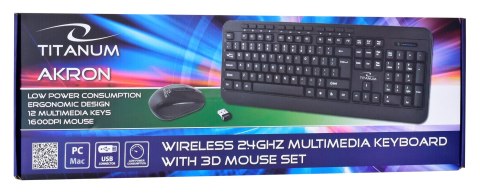 TITANUM Zestaw klawiatura + mysz TITANUM AKRON TK109 (USB 2.0; kolor czarny; optyczna; 1600 DPI)