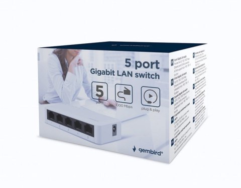 GEMBIRD GEMBIRD SWITCH DESKTOP GIGABIT LAN (5X 10/100/1000MBPS) BIAŁY