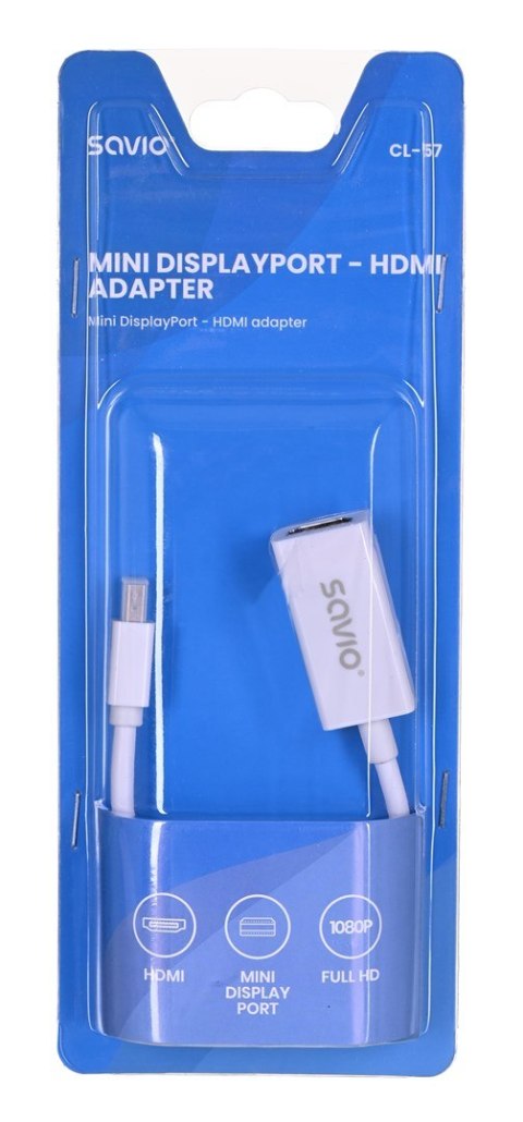 SAVIO Adapter SAVIO cl-57 (Mini DisplayPort M - HDMI F; 0,10m; kolor biały) SAVIO Adapter SAVIO cl-57 (Mini DisplayPort M - HDMI F; 0,10m; kolor biały)