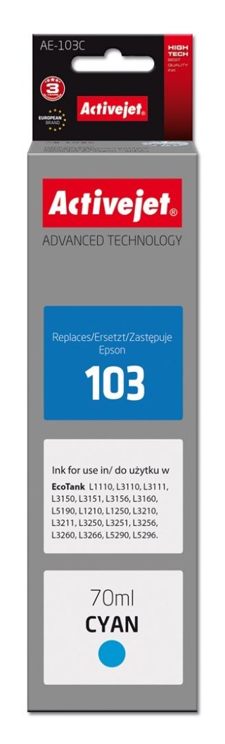 Activejet Activejet AE-103C Tusz (zamiennik Epson 103 C13T00S24A; Supreme; 70 ml; błękitny)