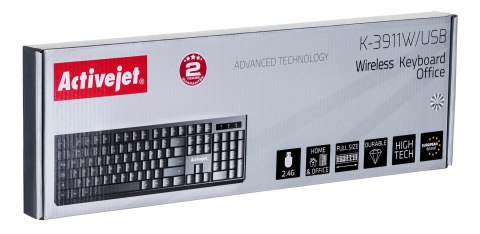 Activejet Activejet K-3911W Klawiatura bezprzewodowa, zasilanie baterią 1x 1,5V AAA, czarna