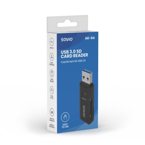 SAVIO SAVIO CZYTNIK KART SD, USB 3.0 AK-64 SAVIO SAVIO CZYTNIK KART SD, USB 3.0 AK-64