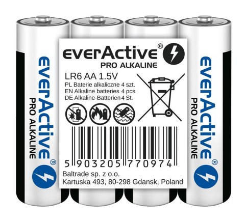 EverActive EVERACTIVE BATERIE ALKALICZNE PRO ALKALINE AA, LR6, SHRINK 4 SZT, 1250 MAH, WYSOKA WYDAJNOŚĆ, LR6PRO4T EverActive EVERACTIVE BATERIE ALKALICZNE PRO ALKALINE AA, LR6, SHRINK 4 SZT, 1250 MAH, WYSOKA WYDAJNOŚĆ, LR6PRO4T