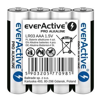 EverActive EVERACTIVE BATERIE ALKALICZNE PRO ALKALINE R03, AAA, SHRINK 4SZT , 1250 MAH, WYSOKA WYDAJNOŚĆ, LR03PRO4T EverActive EVERACTIVE BATERIE ALKALICZNE PRO ALKALINE R03, AAA, SHRINK 4SZT , 1250 MAH, WYSOKA WYDAJNOŚĆ, LR03PRO4T