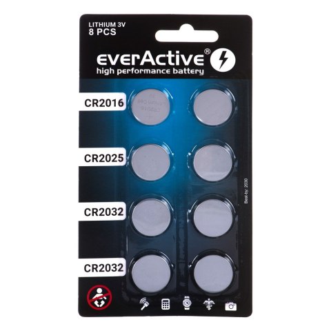 EverActive EVERACTIVE ZESTAW BATERII LITOWYCH, 4X CR2032; 2X CR2025; 2X CR2016 CRMIX8BL EverActive EVERACTIVE ZESTAW BATERII LITOWYCH, 4X CR2032; 2X CR2025; 2X CR2016 CRMIX8BL