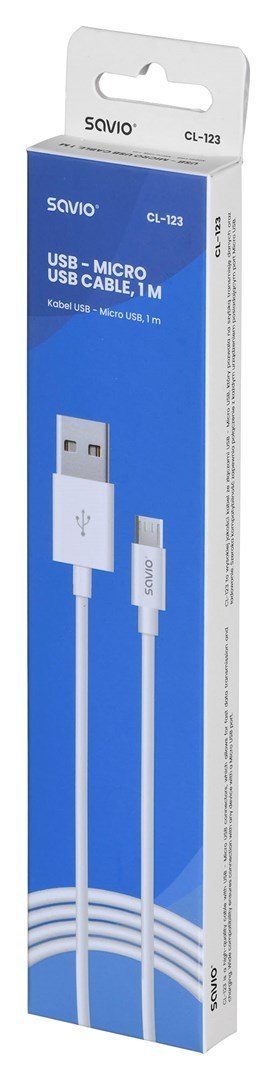 SAVIO Kabel SAVIO CL-123 (Micro USB - USB 2.0 ; 1m; kolor biały) SAVIO Kabel SAVIO CL-123 (Micro USB - USB 2.0 ; 1m; kolor biały)