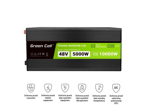 Green Cell GREEN CELL PRZETWORNICA LCD 48V/230V 5000W/10000W CZYSTY SINUS INVGC48P5000LCD