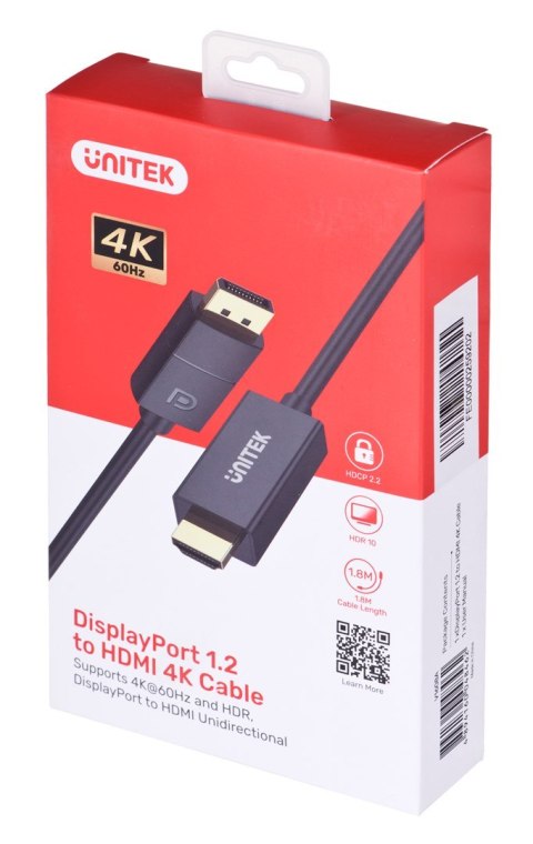 UNITEK UNITEK ADAPTER KABEL DP 1.2 - HDMI, 4K 60HZ, 1,9M