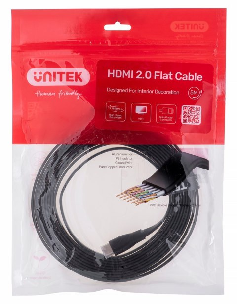 UNITEK UNITEK KABEL HDMI 2.0 4K60HZ,PŁASKI,5M,C11063BK-5M UNITEK UNITEK KABEL HDMI 2.0 4K60HZ,PŁASKI,5M,C11063BK-5M