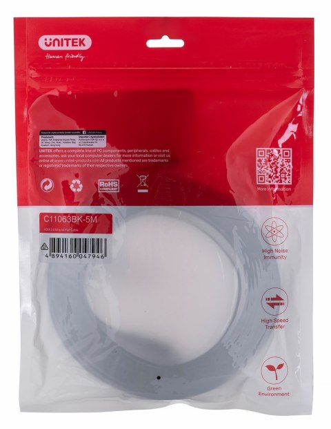 UNITEK UNITEK KABEL HDMI 2.0 4K60HZ,PŁASKI,5M,C11063BK-5M UNITEK UNITEK KABEL HDMI 2.0 4K60HZ,PŁASKI,5M,C11063BK-5M