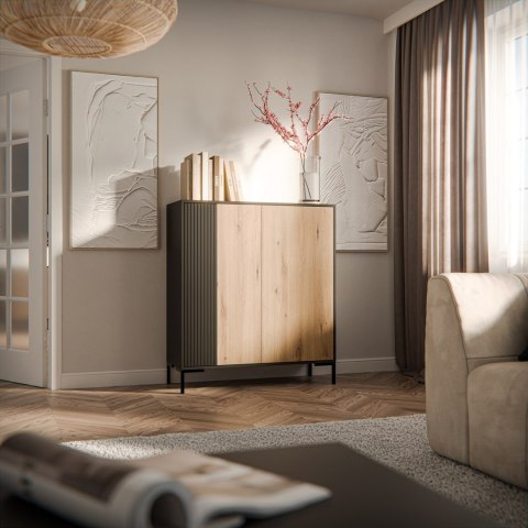 Cama MEBLE Komoda MERCI 100x40x129 czarny/dąb artisan