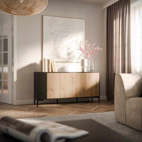 Cama MEBLE Komoda MERCI 151x40x74 czarny/dąb artisan