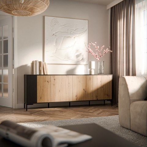 Cama MEBLE Komoda MERCI 200x40x74 czarny/dąb artisan