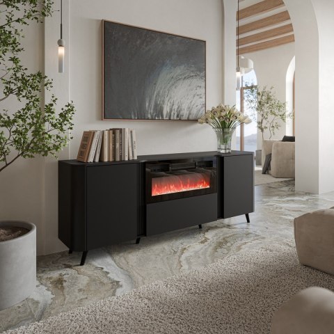 Cama MEBLE Komoda VOLARE 200x39x75 czarny + kominek