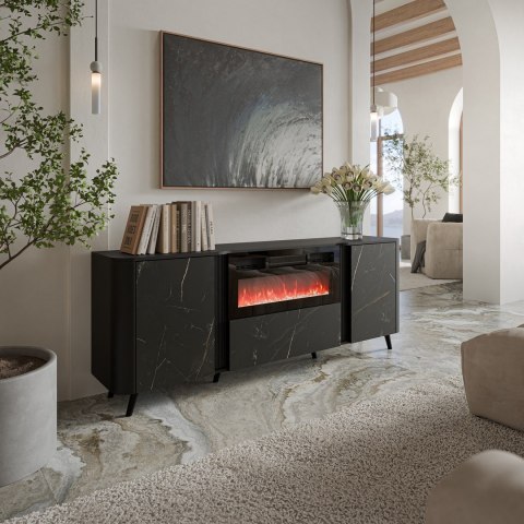 Cama MEBLE Komoda VOLARE 200x39x75 czarny/san sebastian + kominek