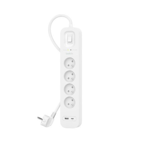 Belkin Listwa zasilająca Belkin Power Surge 4-PORT + 1xUSB-A +1xUSB-C 2.4A PD 525J 2m White