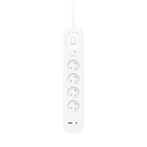 Belkin Listwa zasilająca Belkin Power Surge 4-PORT + 1xUSB-A +1xUSB-C 2.4A PD 525J 2m White