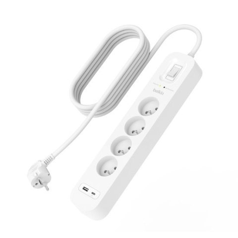 Belkin Listwa zasilająca Belkin Power Surge 4-PORT + 1xUSB-A +1xUSB-C 2.4A PD 525J 2m White