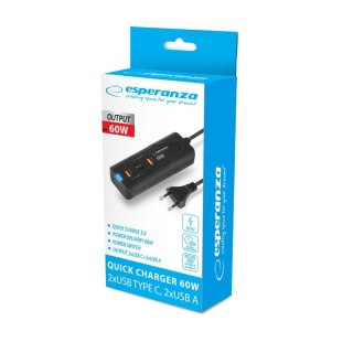 Esperanza ESPERANZA ŁADOWARKA 60W 2X USB-C PD 30W / 2X USB-A QC 3.0 18W EZC109
