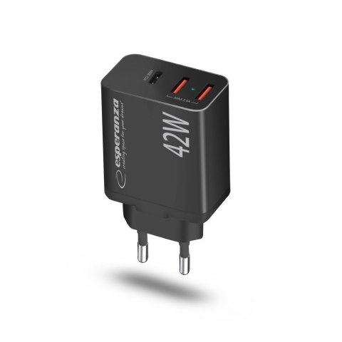 Esperanza ESPERANZA ŁADOWARKA SIECIOWA 42W USB-C PD 30W / 2X USB-A 12W EZC106K Esperanza ESPERANZA ŁADOWARKA SIECIOWA 42W USB-C PD 30W / 2X USB-A 12W EZC106K