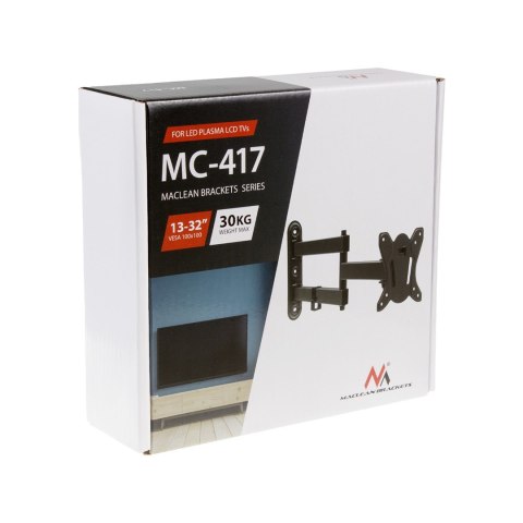 Maclean MACLEAN UCHWYT DO TELEWIZORA LUB MONITORA MAX. VESA 100X100, 13-32", 30KG, CZARNY MC-417 Maclean MACLEAN UCHWYT DO TELEWIZORA LUB MONITORA MAX. VESA 100X100, 13-32", 30KG, CZARNY MC-417