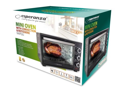 Esperanza Mini piekarnik z konwekcją i rożnem Esperanza NAPOLI EKO006 (Pokrętło; 1600W; kolor czarny)