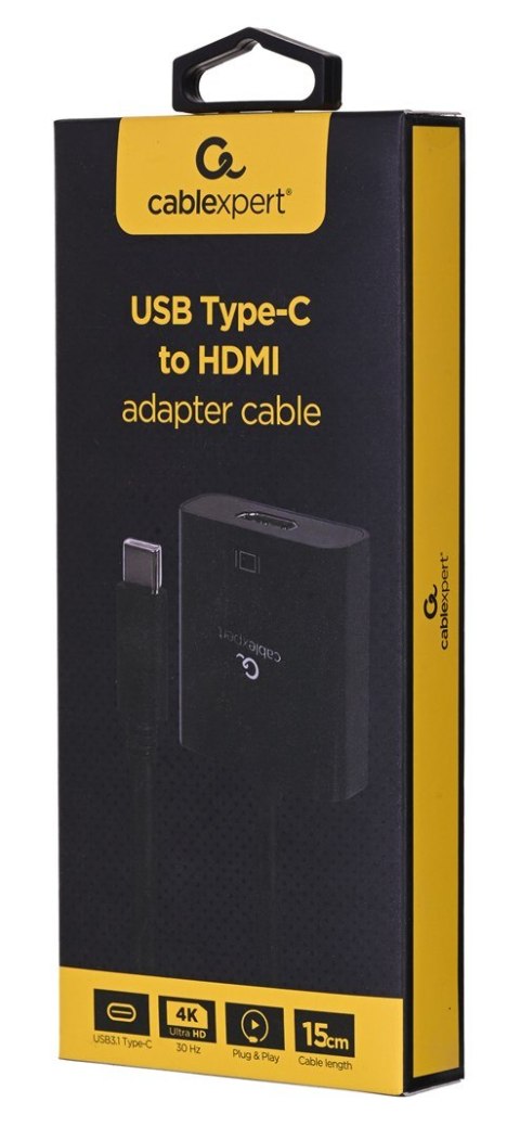 GEMBIRD GEMBIRD ADAPTER NA KABLU USB TYP-C DO HDMI 4K 30HZ, 15CM, CZARNY GEMBIRD GEMBIRD ADAPTER NA KABLU USB TYP-C DO HDMI 4K 30HZ, 15CM, CZARNY