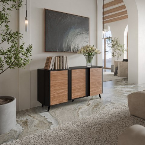 Cama MEBLE Komoda VOLARE 151x39x75 czarny/orzech