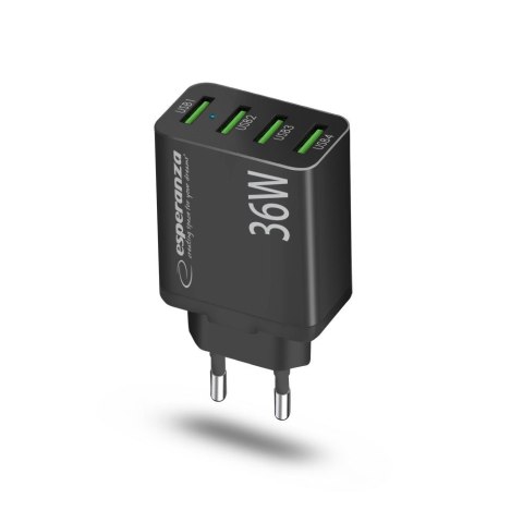Esperanza ESPERANZA ŁADOWARKA SIECIOWA 36W 4X USB-A QC 3.0 18W EZC107K Esperanza ESPERANZA ŁADOWARKA SIECIOWA 36W 4X USB-A QC 3.0 18W EZC107K