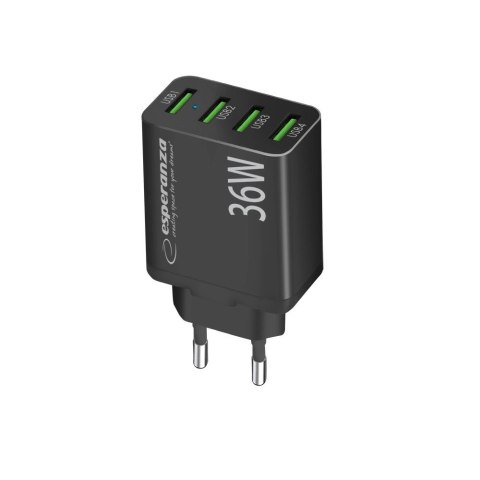 Esperanza ESPERANZA ŁADOWARKA SIECIOWA 36W 4X USB-A QC 3.0 18W EZC107K Esperanza ESPERANZA ŁADOWARKA SIECIOWA 36W 4X USB-A QC 3.0 18W EZC107K