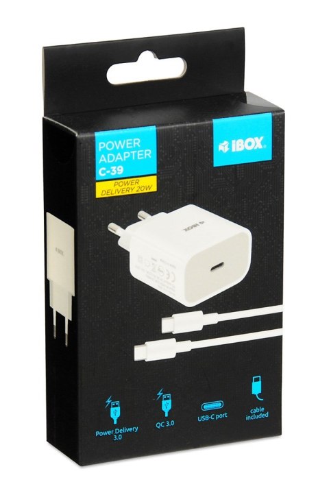 IBOX ŁADOWARKA SIECIOWA I-BOX C-39 USB-C PD20W Z KABLEM