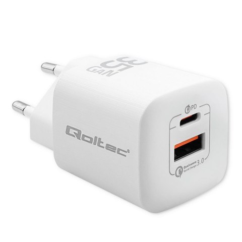 Qoltec QOLTEC ŁADOWARKA SIECIOWA 35W GAN ULTRA | 5-20V | 2.25-3A | 1 X USB TYP C PD | 1 X USB | BIAŁA Qoltec QOLTEC ŁADOWARKA SIECIOWA 35W GAN ULTRA | 5-20V | 2.25-3A | 1 X USB TYP C PD | 1 X USB | BIAŁA