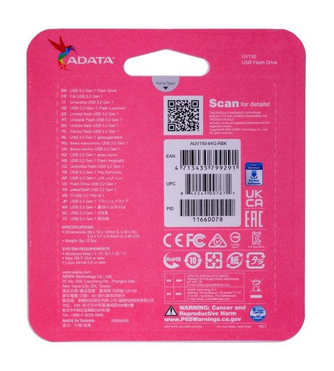 ADATA Pendrive ADATA UV150 AUV150-64G-RBK (64GB; USB 3.0; kolor czarny) ADATA Pendrive ADATA UV150 AUV150-64G-RBK (64GB; USB 3.0; kolor czarny)