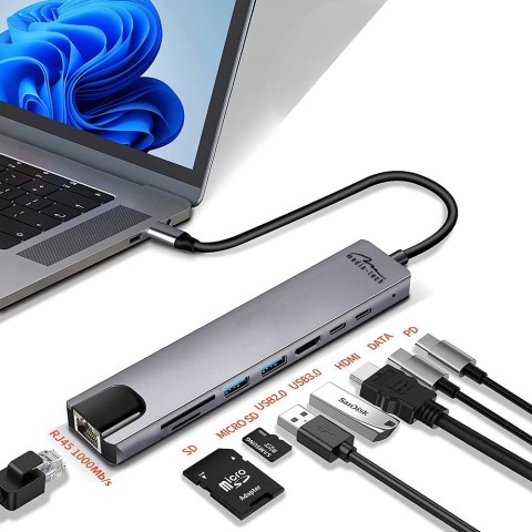 Media tech MEDIA-TECH HUB USB 8 IN 1 GIGA LAN HUB MT5046