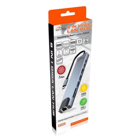 Media tech MEDIA-TECH HUB USB 8 IN 1 GIGA LAN HUB MT5046