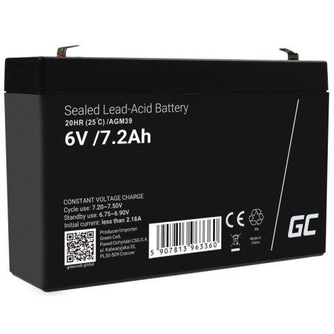 Green Cell GREEN CELL AKUMULATOR ŻELOWY AGM39 6V 7.2AH Green Cell GREEN CELL AKUMULATOR ŻELOWY AGM39 6V 7.2AH