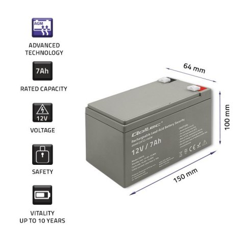 Qoltec QOLTEC AKUMULATOR AGM 12V | 7AH | MAX. 105A | SECURITY
