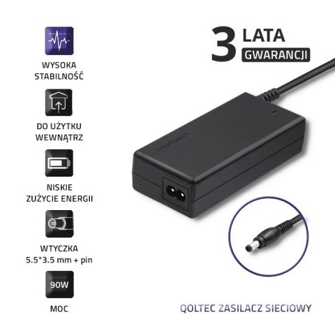 Qoltec Zasilacz Qoltec 50089.90W do notebooka Samsung (19 V; 4,74 A; 90W; 5.5 mm x 3.5 mm)