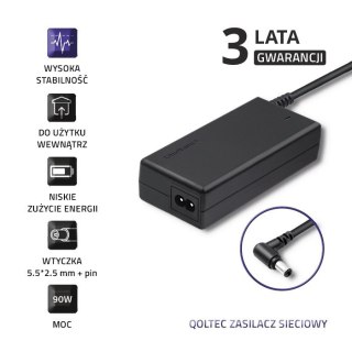 Qoltec Zasilacz Qoltec 50090.90W do notebooka Toshiba (19 V; 4,74 A; 90W; 5.5 mm x 2.5 mm)