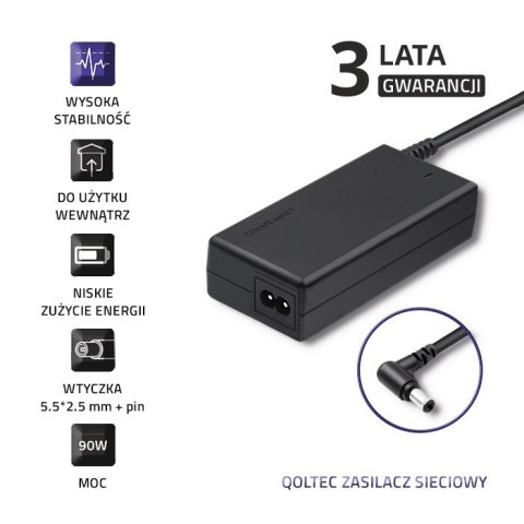 Qoltec Zasilacz Qoltec 50090.90W do notebooka Toshiba (19 V; 4,74 A; 90W; 5.5 mm x 2.5 mm)