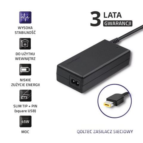 Qoltec Zasilacz Qoltec 50098.45W do notebooka Lenovo (20 V; 2,25 A; 45W; Slim Tip )