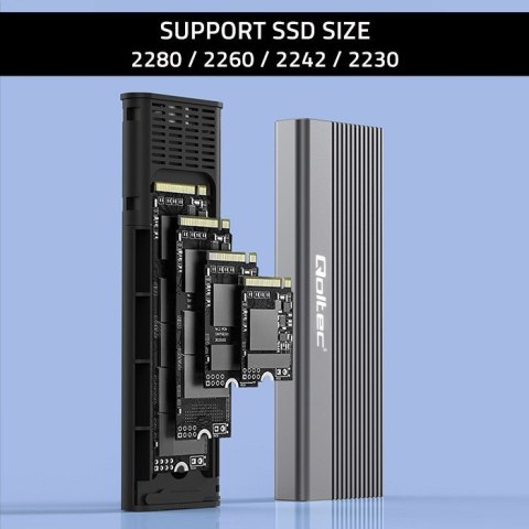 Qoltec QOLTEC OBUDOWA NA DYSK SSD M.2 | SATA | NGFF | USB-C | SUPER SPEED | 2TB | SZARY